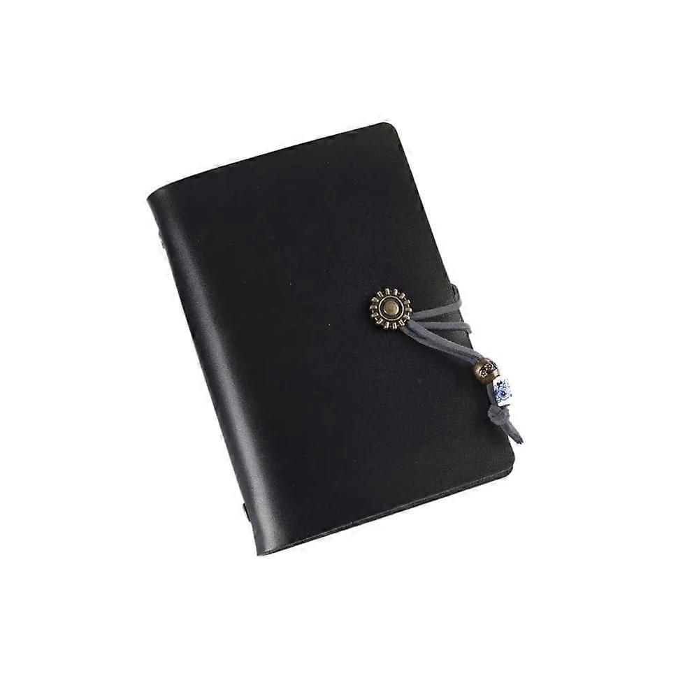 Small retro notebook with loose sheets, A7, refillable, leather, exquisite, portable, notepad, office (black)