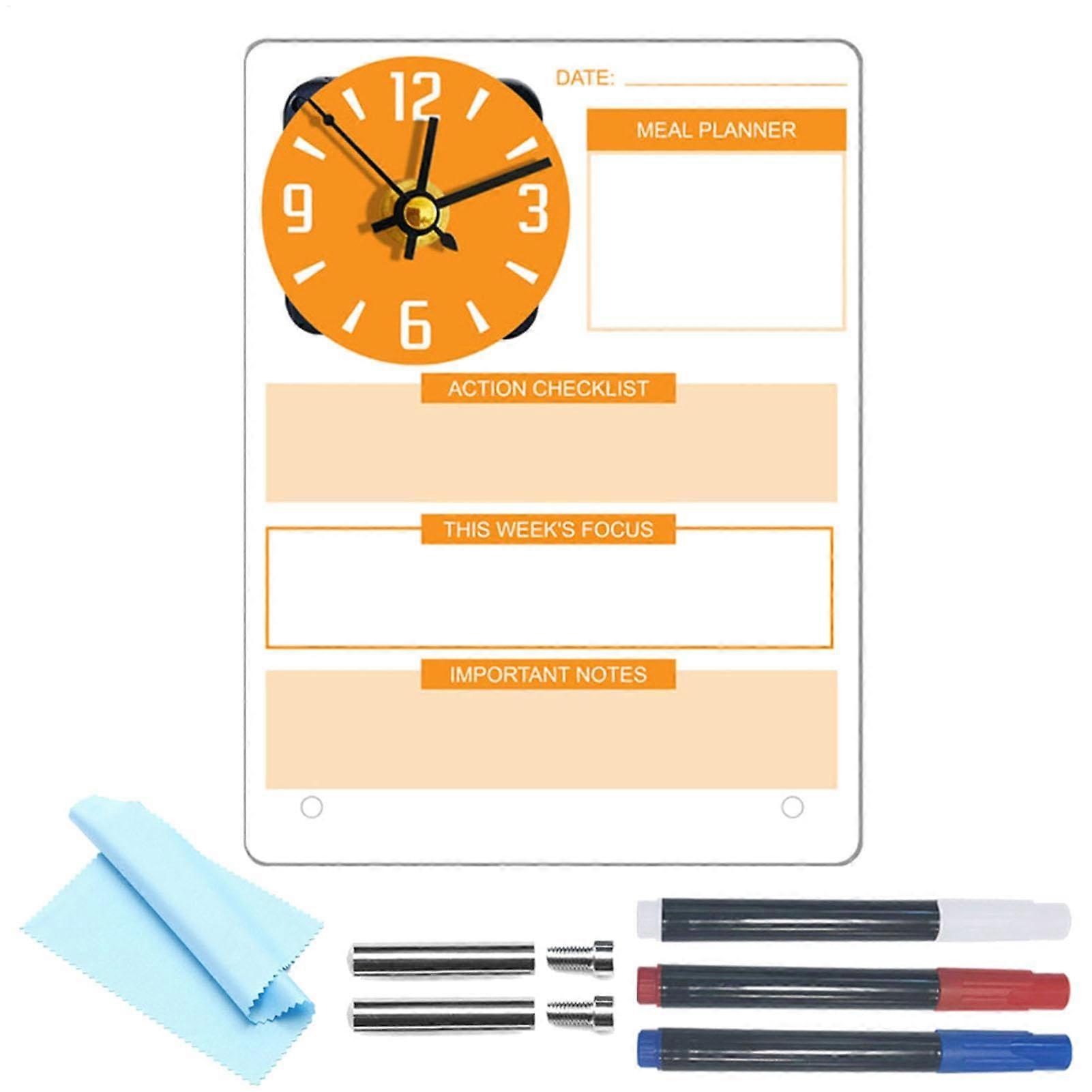 Desk Erase Board - Acrylic Standing Desk Planner with Clock, Transparent Message Whiteboard for Home and School C254