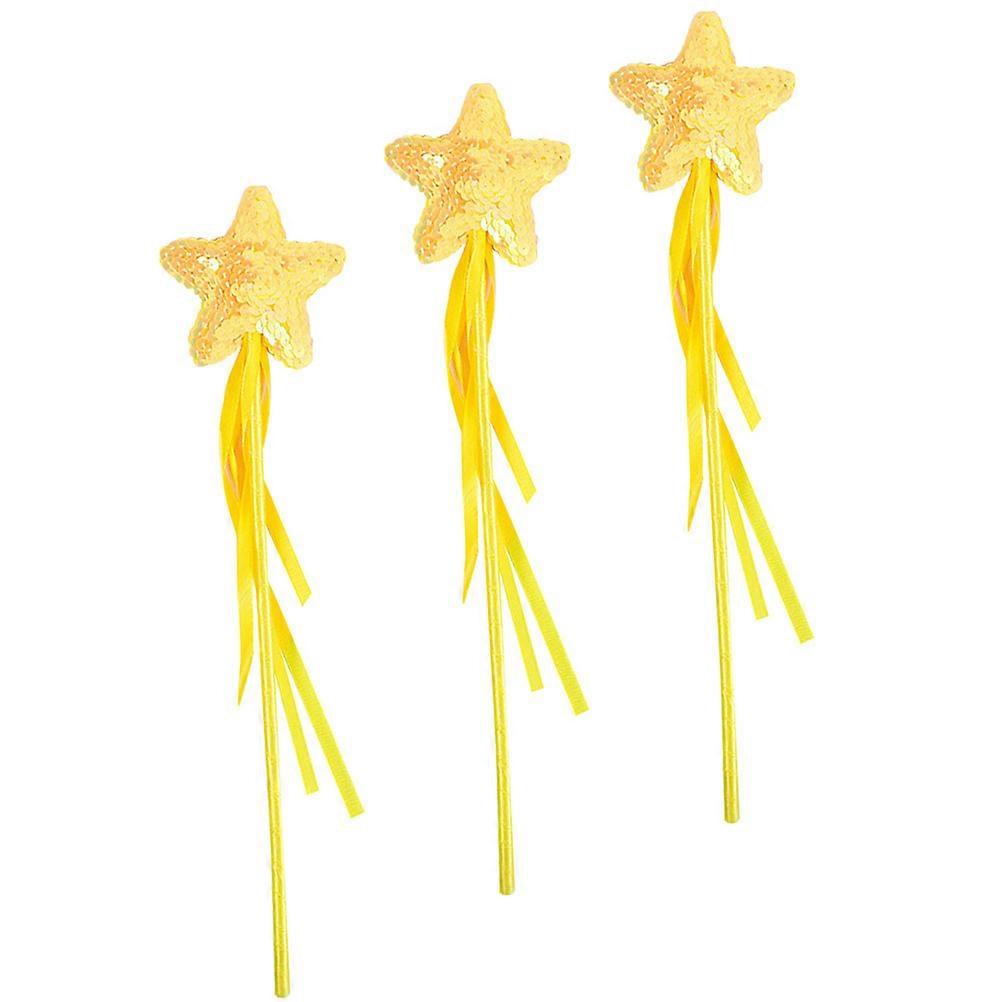 Star Shaped Fairy Wands 3pcs Set Glitter Ribbon Design Lightweight & Easy Material for Dress Up Parties & Creative Play