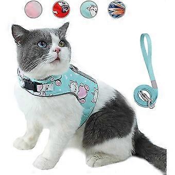 Escape-Proof Cat Harness & Leash Set - Reflective Mesh Vest with Anti-Lost Card (XS, Cyan)