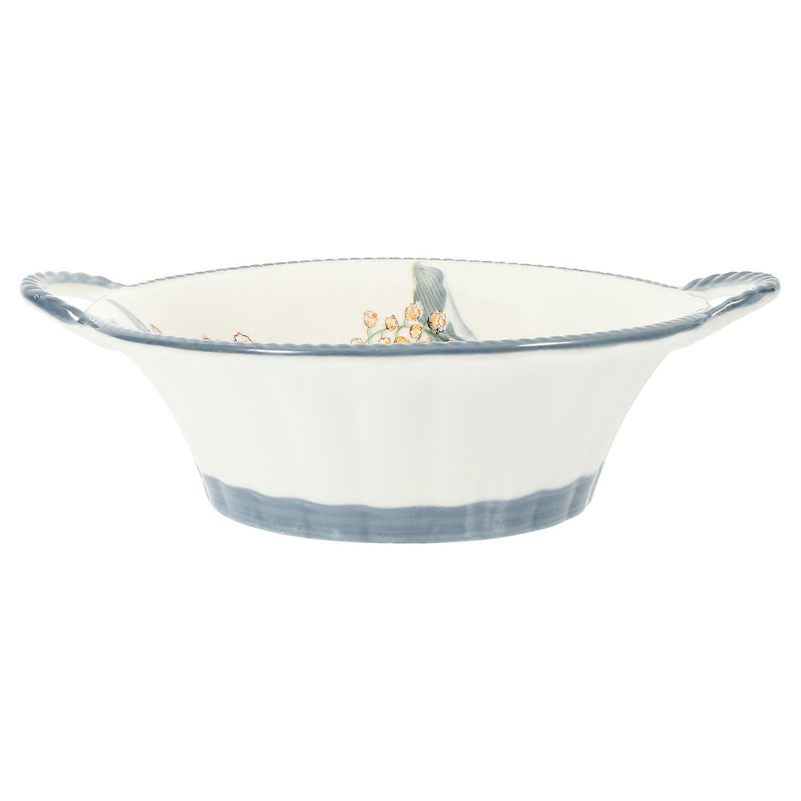 Ceramic Soup Bowl with Handles Elegant Noodle Bowl for Daily Use, Reusable Serving Accessory for Family Dinners, Home Decor & Tableware