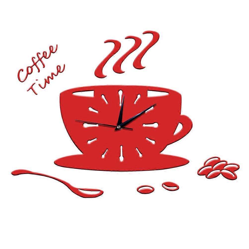3D DIY Acrylic Wall Clock Modern Kitchen Home Decor Coffee Time Clock Cup Shape Wall Sticker Hollow Numeral Clock Red Random Style