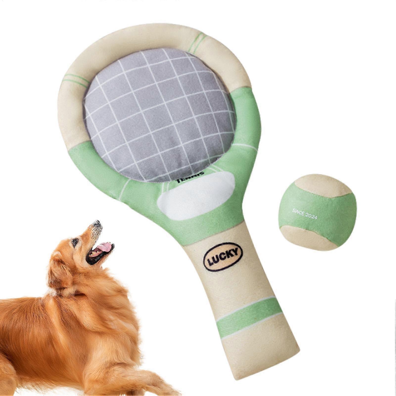 Interactive Dog Balls Set, Squeaky Tennis Balls and Racket for Indoor Outdoor Play, Suitable for Small Medium Large Dogs