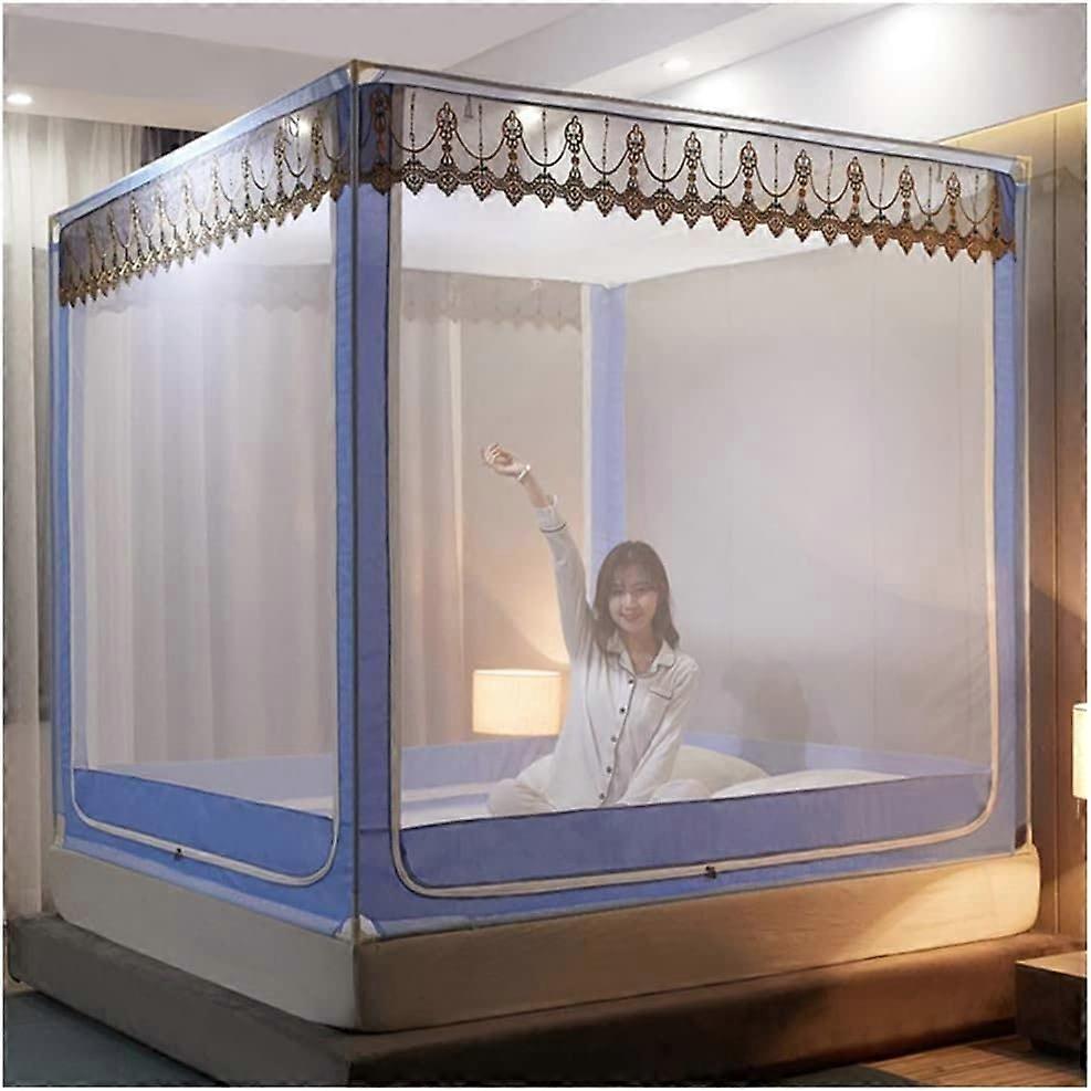 Bed Net, Tent, Curtains, Bed, Antifall, Mosquito Net, Sleeping Tent, Home Use, Three Doors, Fangding Encryption, Double Door, Zipper, Blue, 150cm