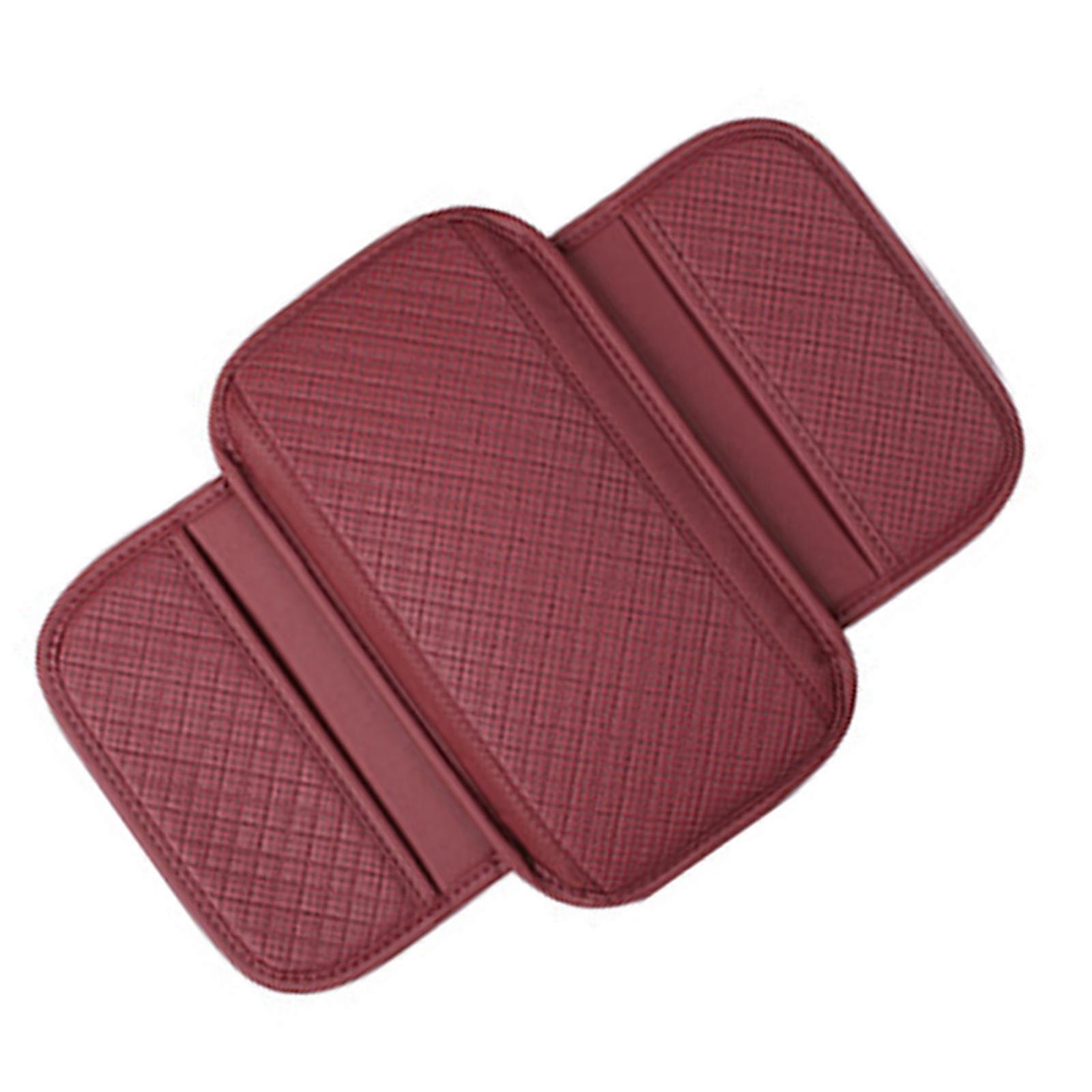 Soft Strong Leather Car Armrest Cover with Anti Slip Design & Spacious Side Pockets Car Center Console Cushions Pad Red