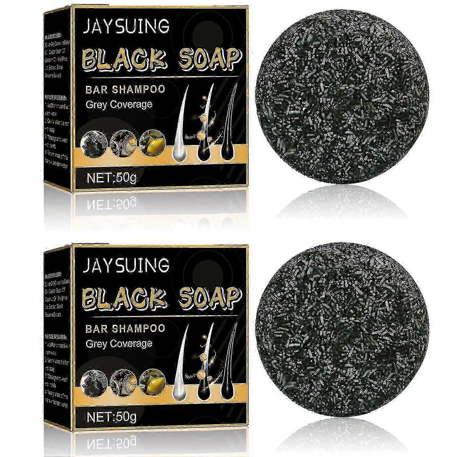 Jaysuing Zwarte Zeep Voor Haar, Zwarte Zeep Bar, Grijze Dekking Bar Shampoo, Zwarte Haar Zeep Bar Voor Mannen & Vrouwen (1 Stuks) Mengying -3500363486796