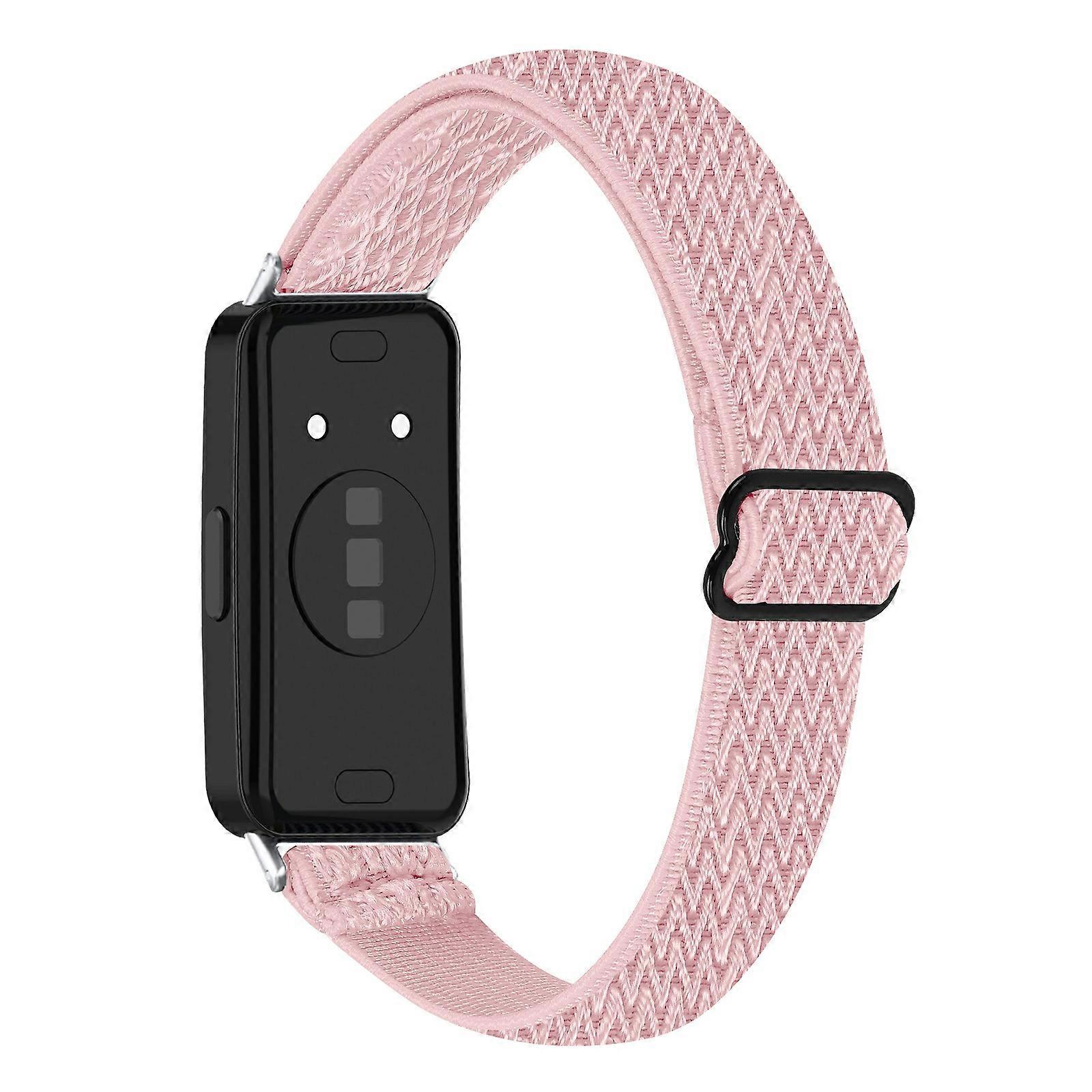 For Huawei Band 10 9 8 Adjustable Nylon Watch Band Wave Design Elastic Wrist Strap Pink