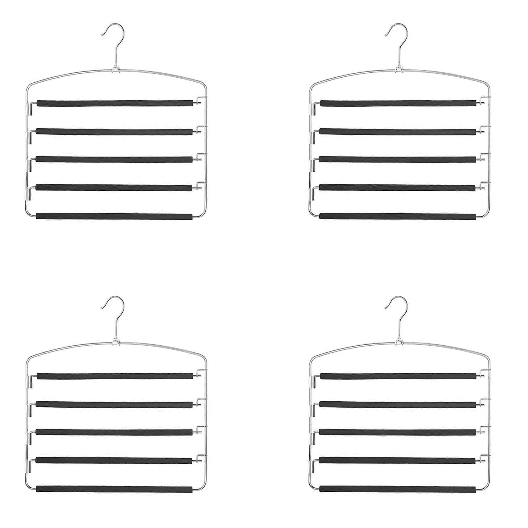 4X Pants Hangers 5 Layers Metal Slack Magic Hangers Non-Slip Foam Padded Swing Arm Space Saving Hang