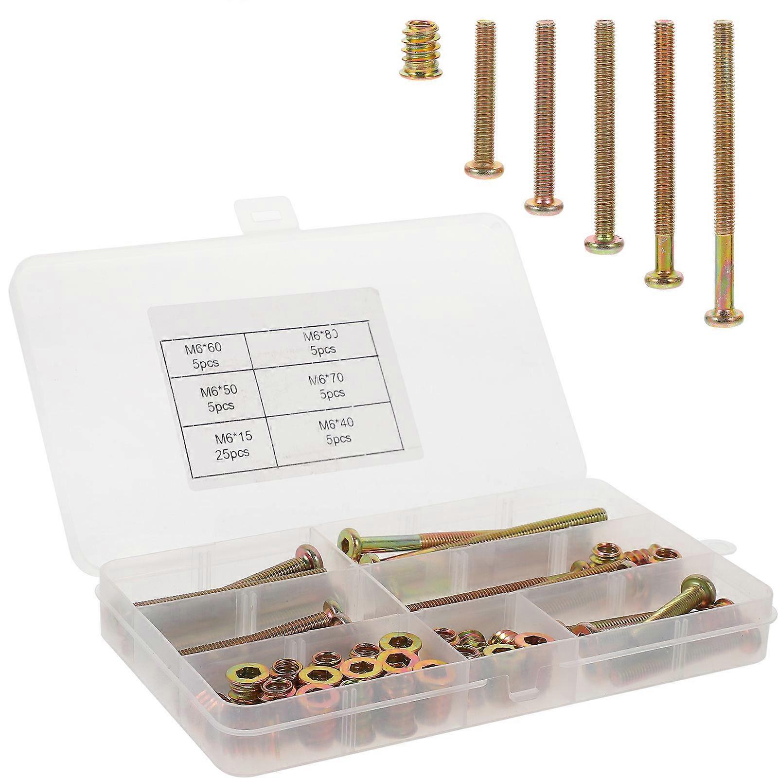 Furniture Hardware Fixing Screws Nut And Bolt Kit Threaded Inserts Nuts For Wooden Products Installation Technicians 25Set