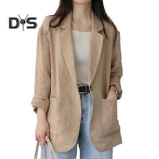 Koreanischer Stil Frauen Revers Langarm Anzug Mantel Taschen Design Einzelknopf Einfarbig Lockere Passform Dünner Blazer Arbeitskleidung