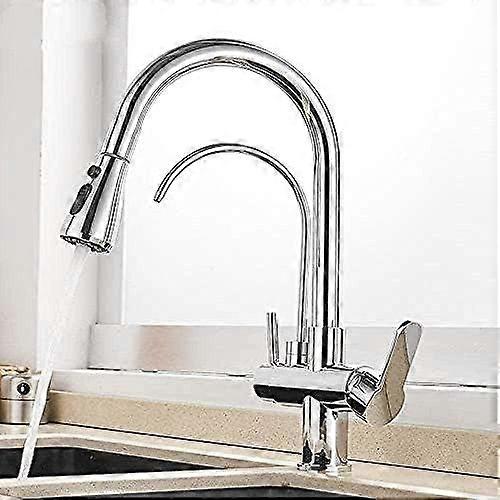 The kitchen faucet features a 360degree rotating design for versatile water functions.