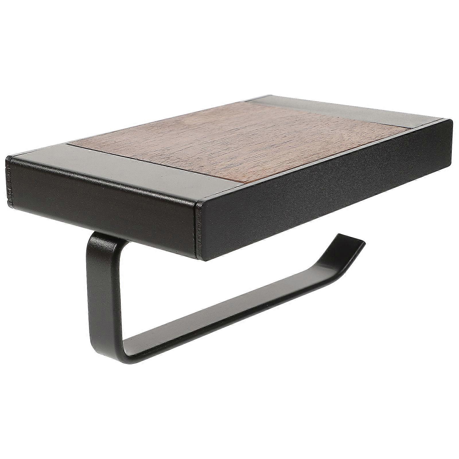 Wall Mounted Toilet Paper Holder with Shelf for Bathroom in Black Color Practical Storage Solution