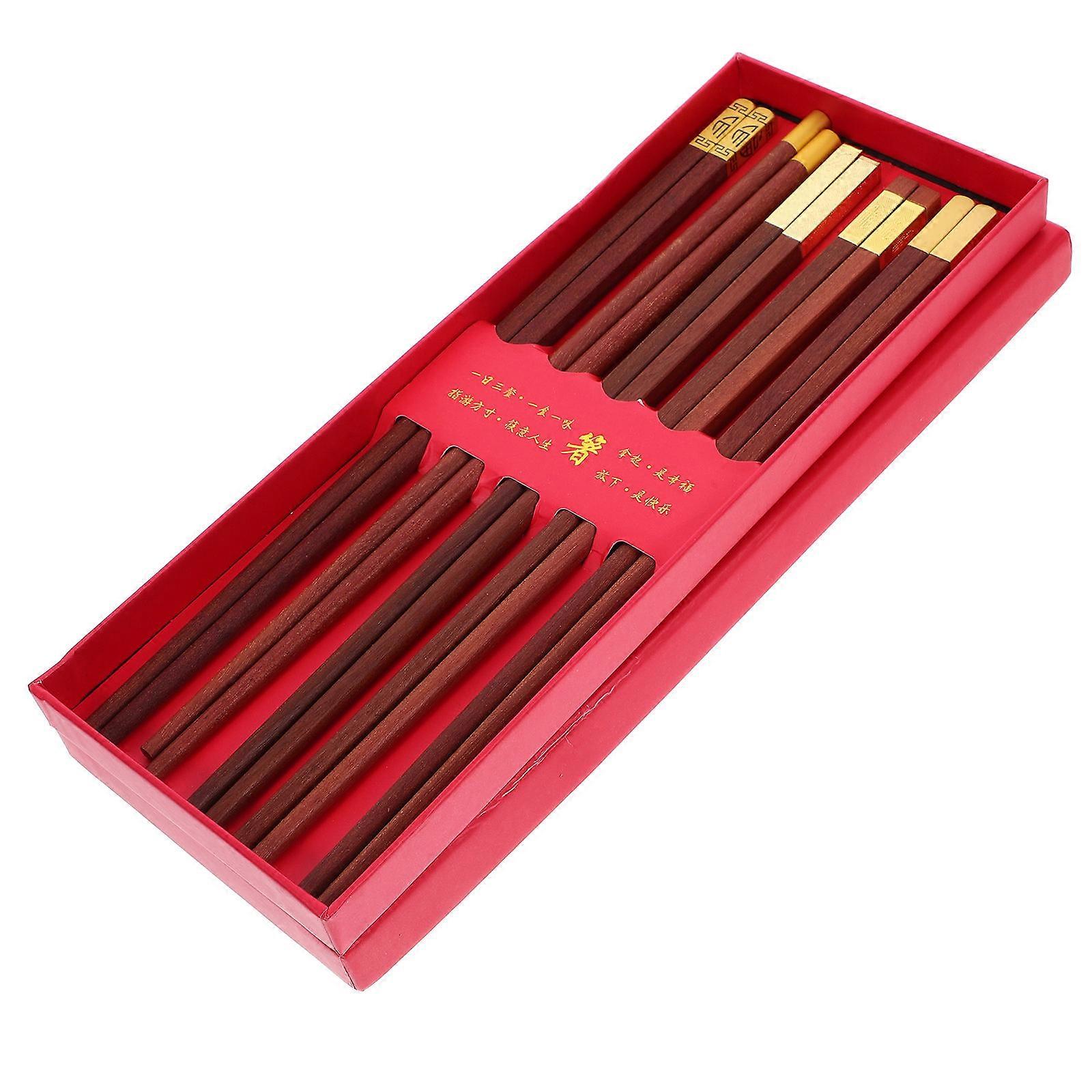 Wooden Chopsticks Set for Eating Made of Premium Wood in Coffee Color 5 Pairs