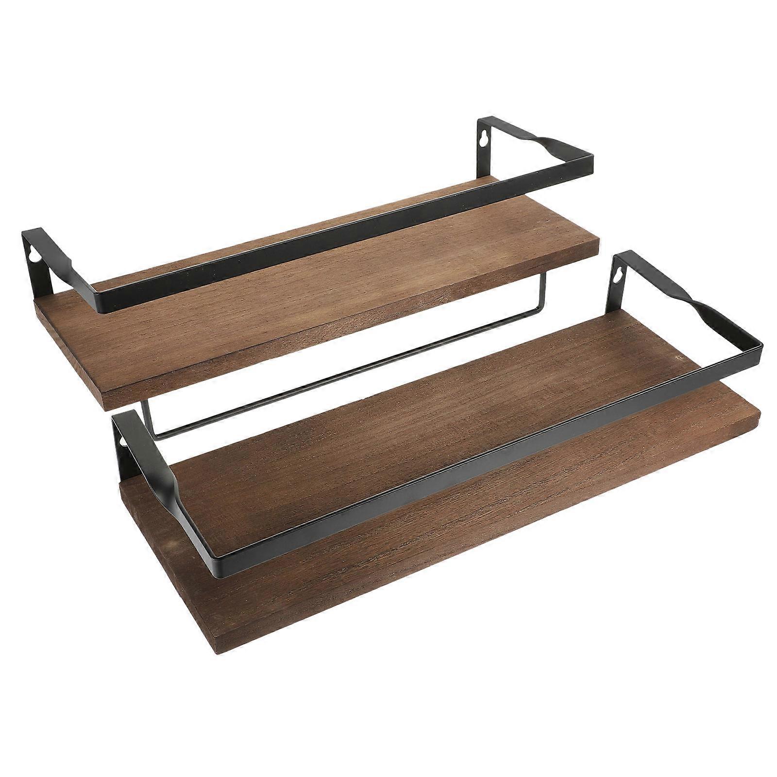 Wall Mounted Partition Decoration Storage Rack Hanging Shelving Board Floating Wall Shelf Vertical Kitchen Storage Rack Brown Wooden 2pcs