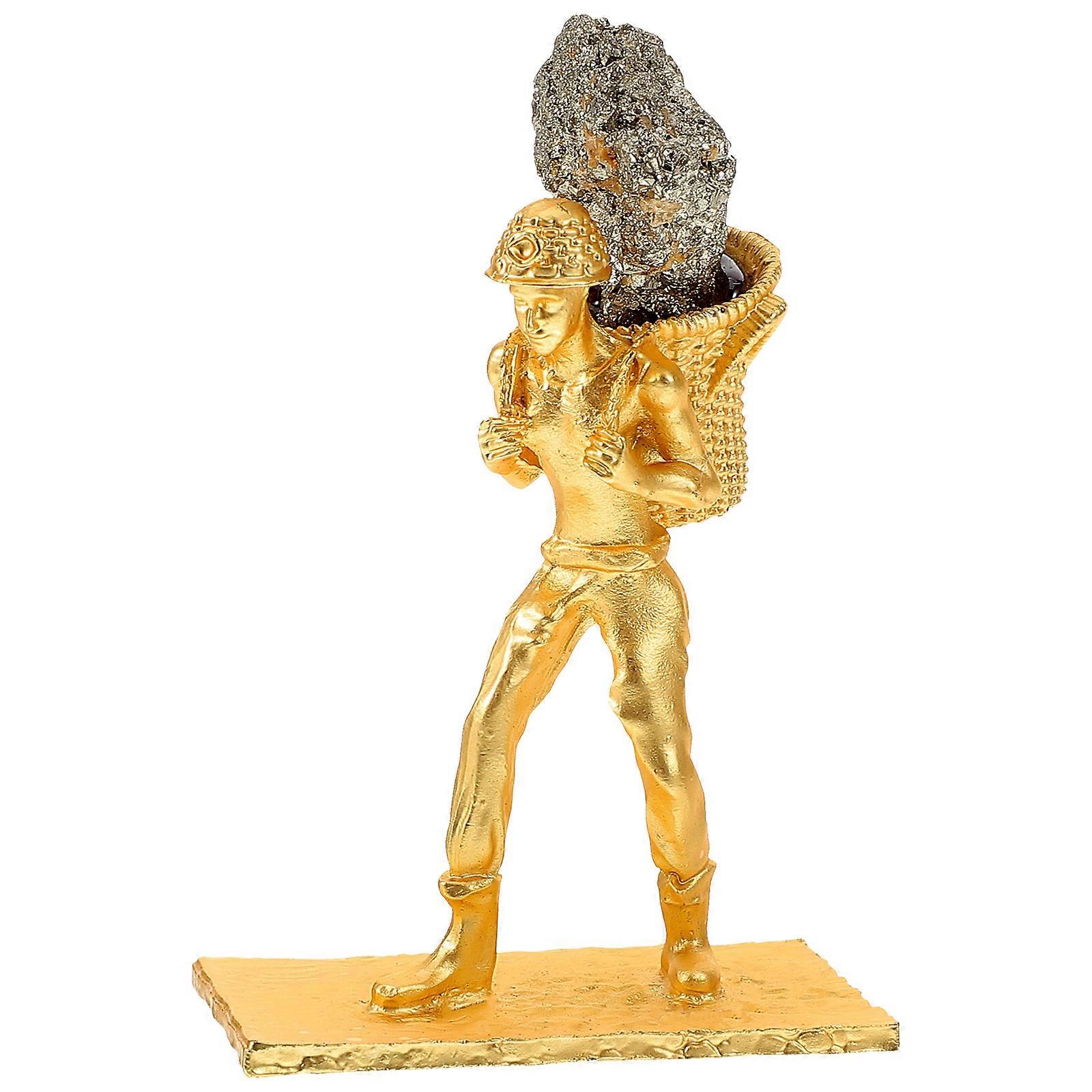 Golden Alloy Miner with Mineral Stone Decoration for Home Office Table Decor 4.5 Inches