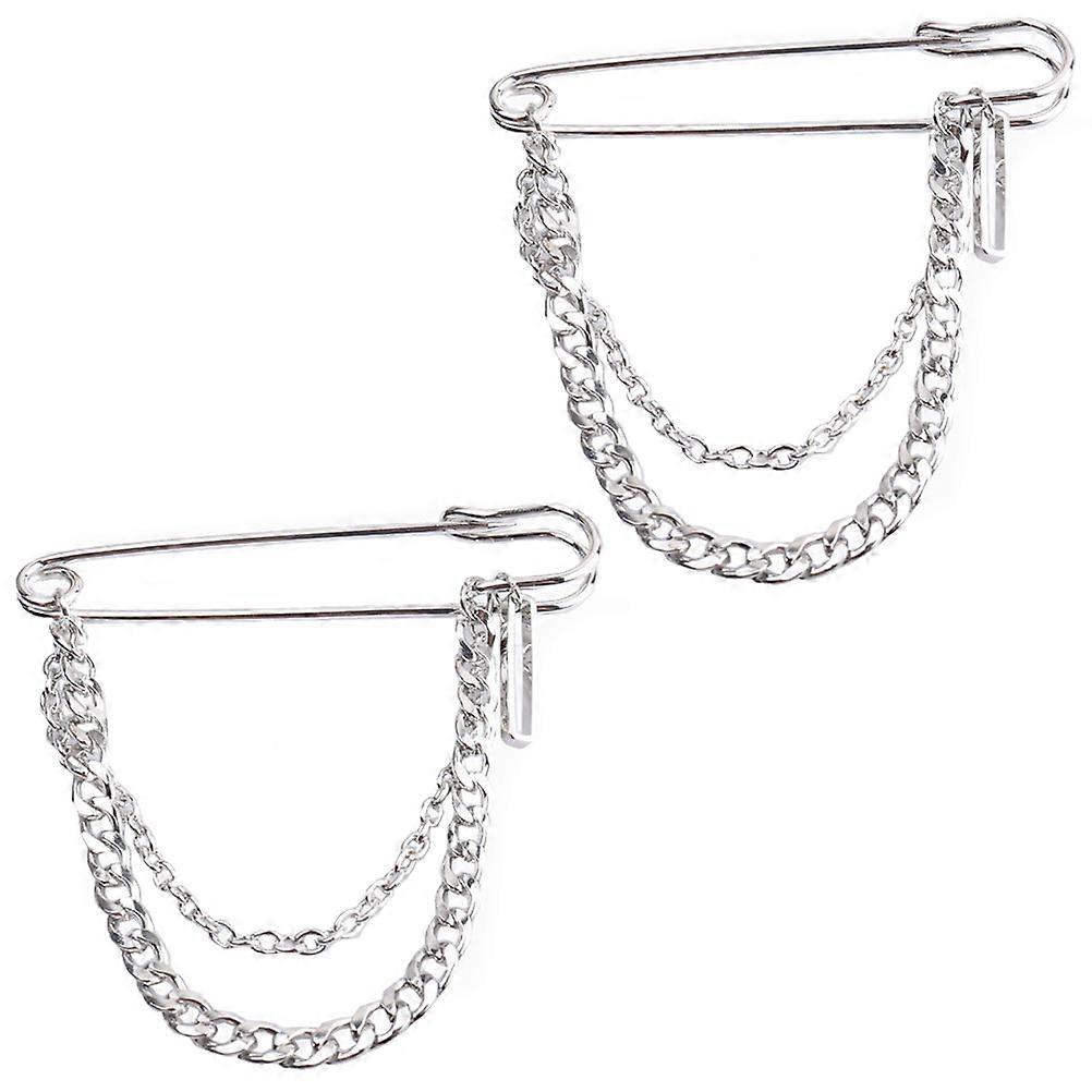 Chest Pin Brooch 2Pcs Silver Stylish Chain Brooch Pin for Decoration Stainless Steel