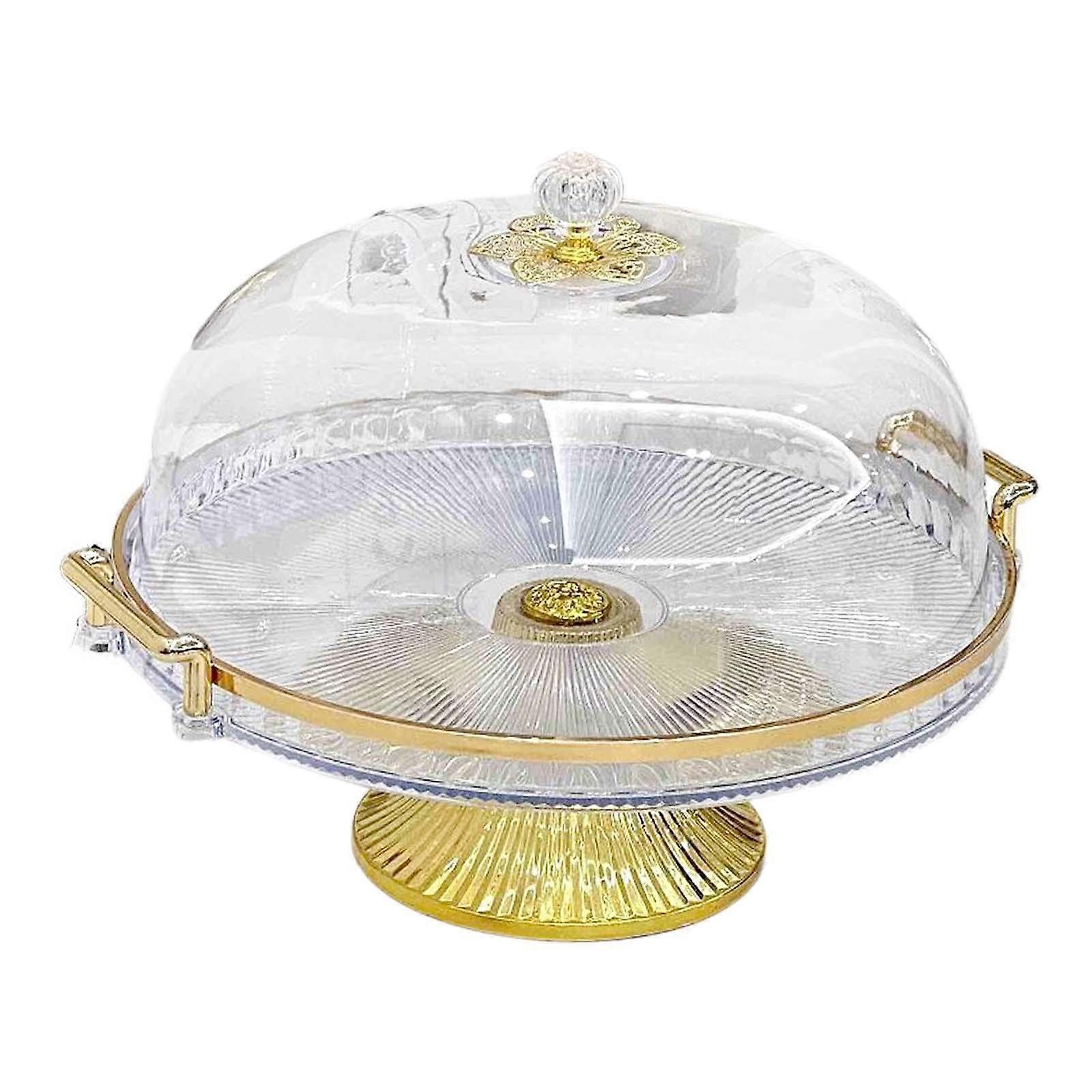Dessert Serving Platter Cake Stand with Clear Domed Lid, Round Multi-Use Cake Plate for Cupcakes, Muffins, and Biscuits