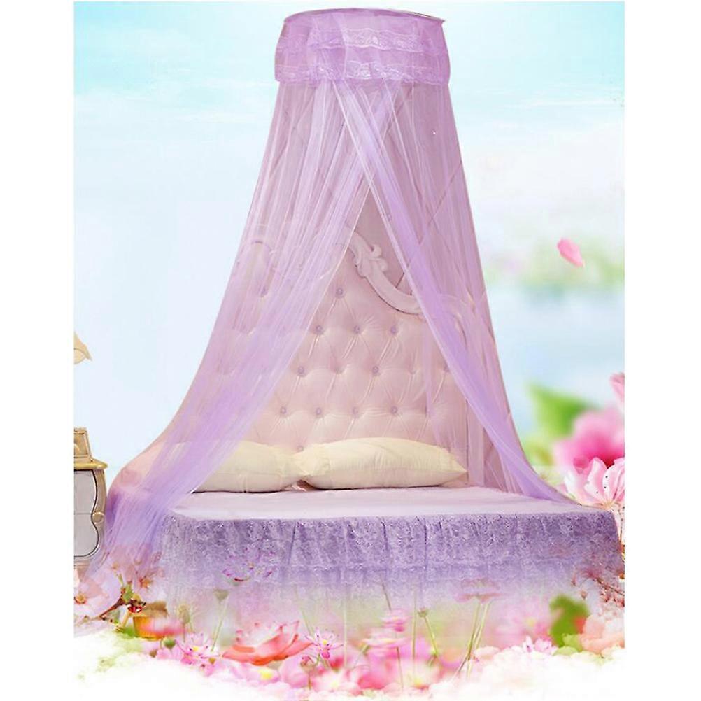 Classical Lace Round Dome Bedspread Elegant Decoration for Bedroom Use with Insect Prevention Features in Purple Color 1Pcs