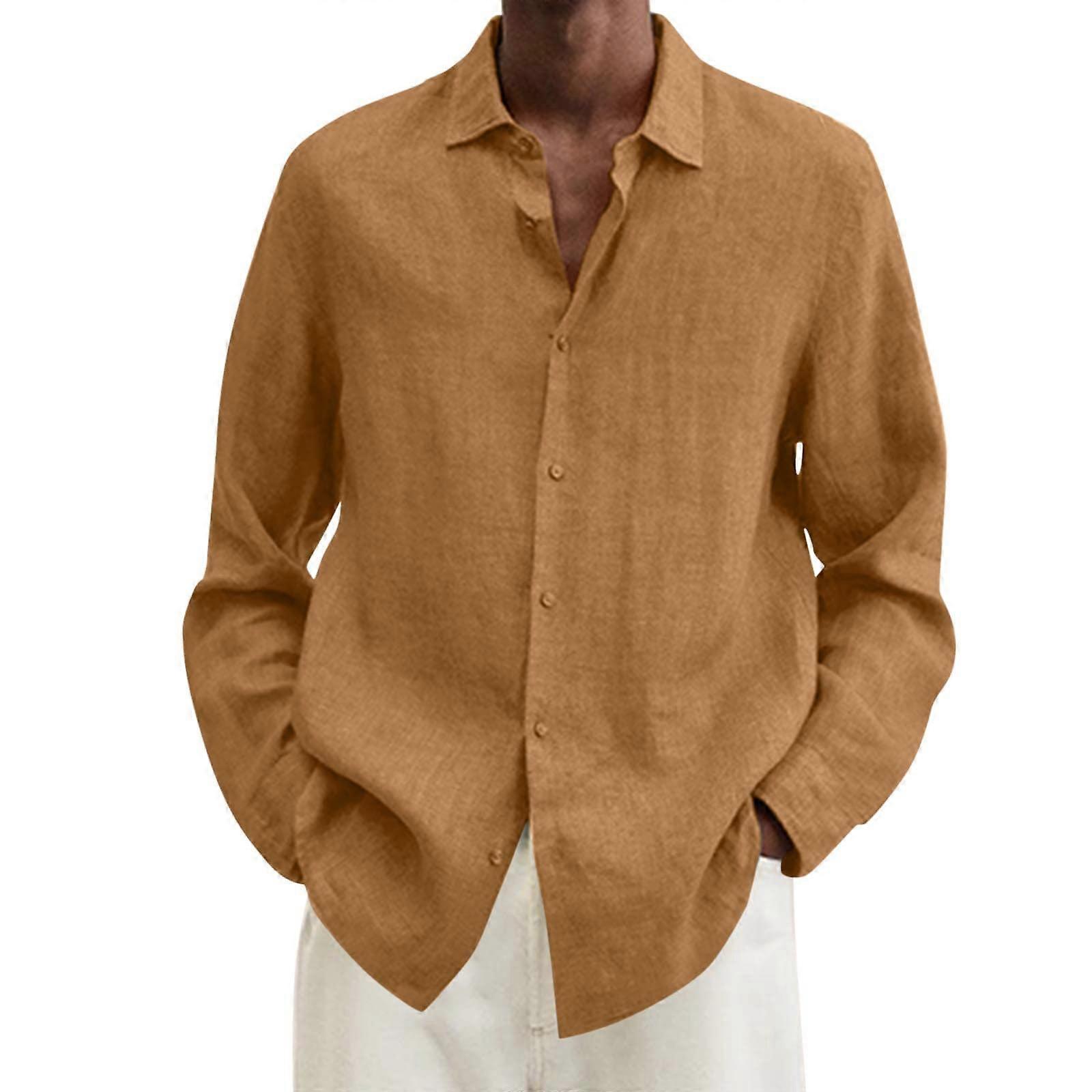 Men's Business Casual Cotton Henley Shirt with Chest Pocket Regular Fit A-Khaki Size M for Winter Wear