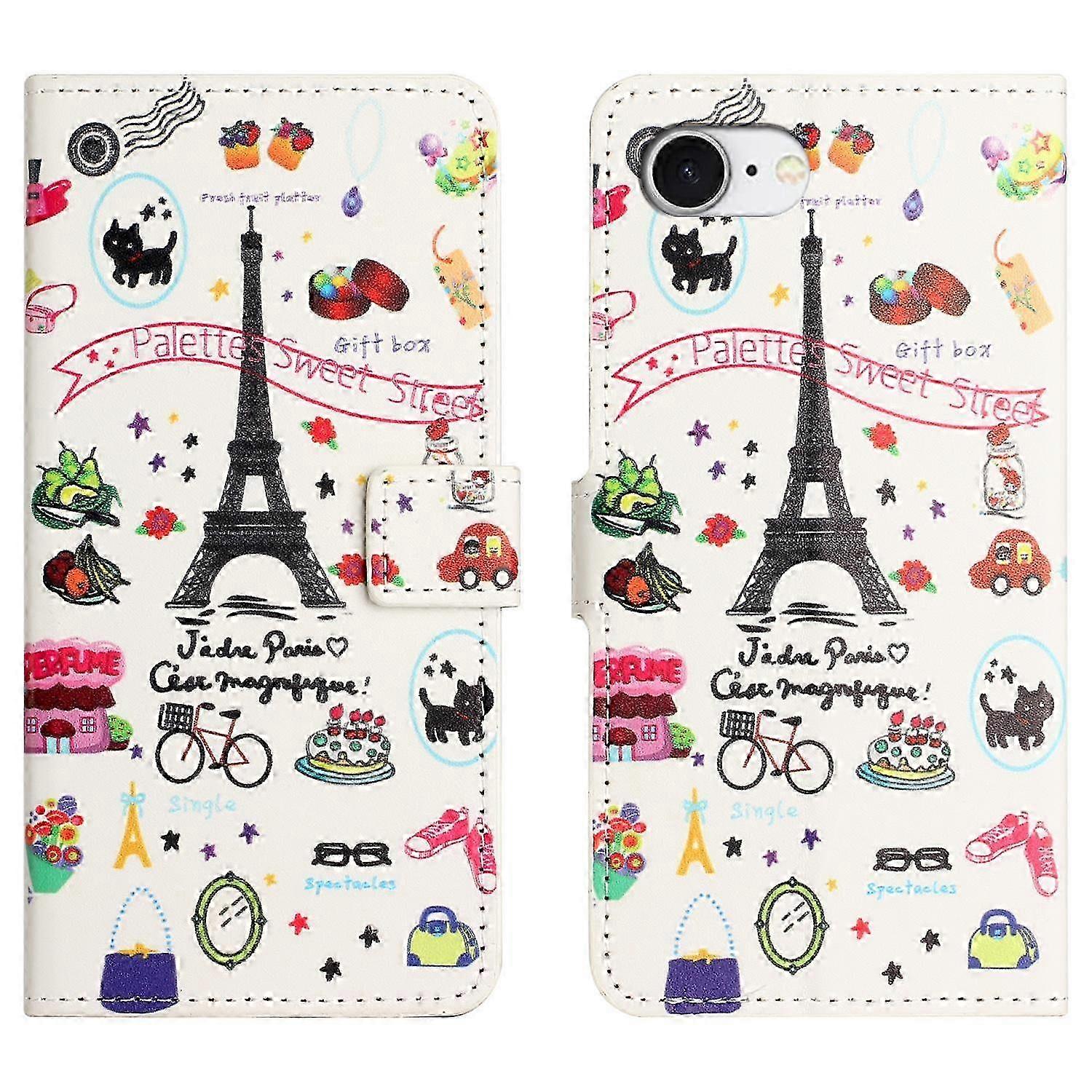 For iPhone 16e Mobile Phone Case Printed PU Leather Wallet Phone Protective Case (Eiffel Tower)