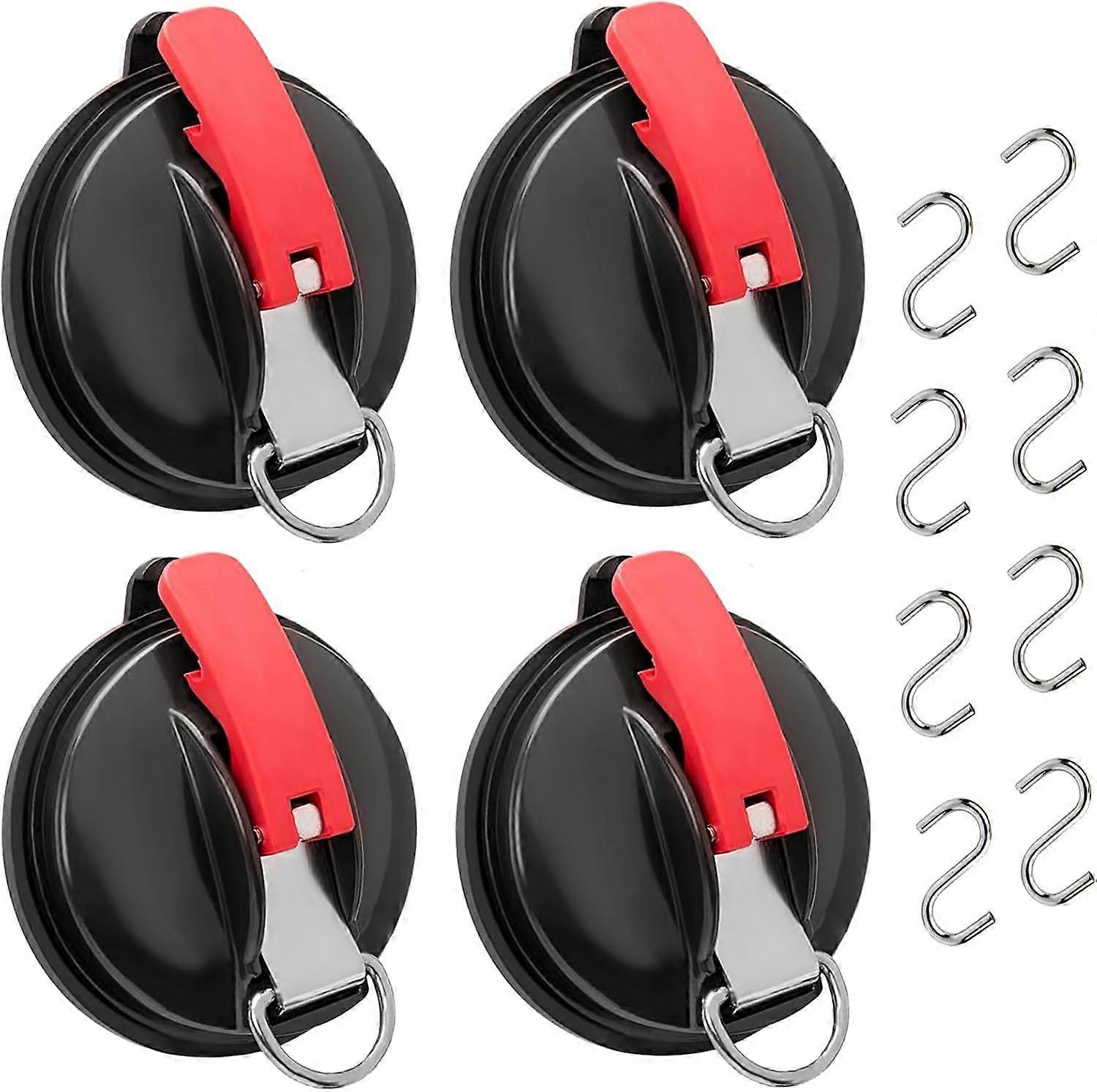 Suction Cup Anchor with Fixing - 4 Pieces Suction Cup Hooks Suction Cups with 8 S-Hooks, Multi-Function Car Suction Cup Heavy Duty Suction Cup for RV