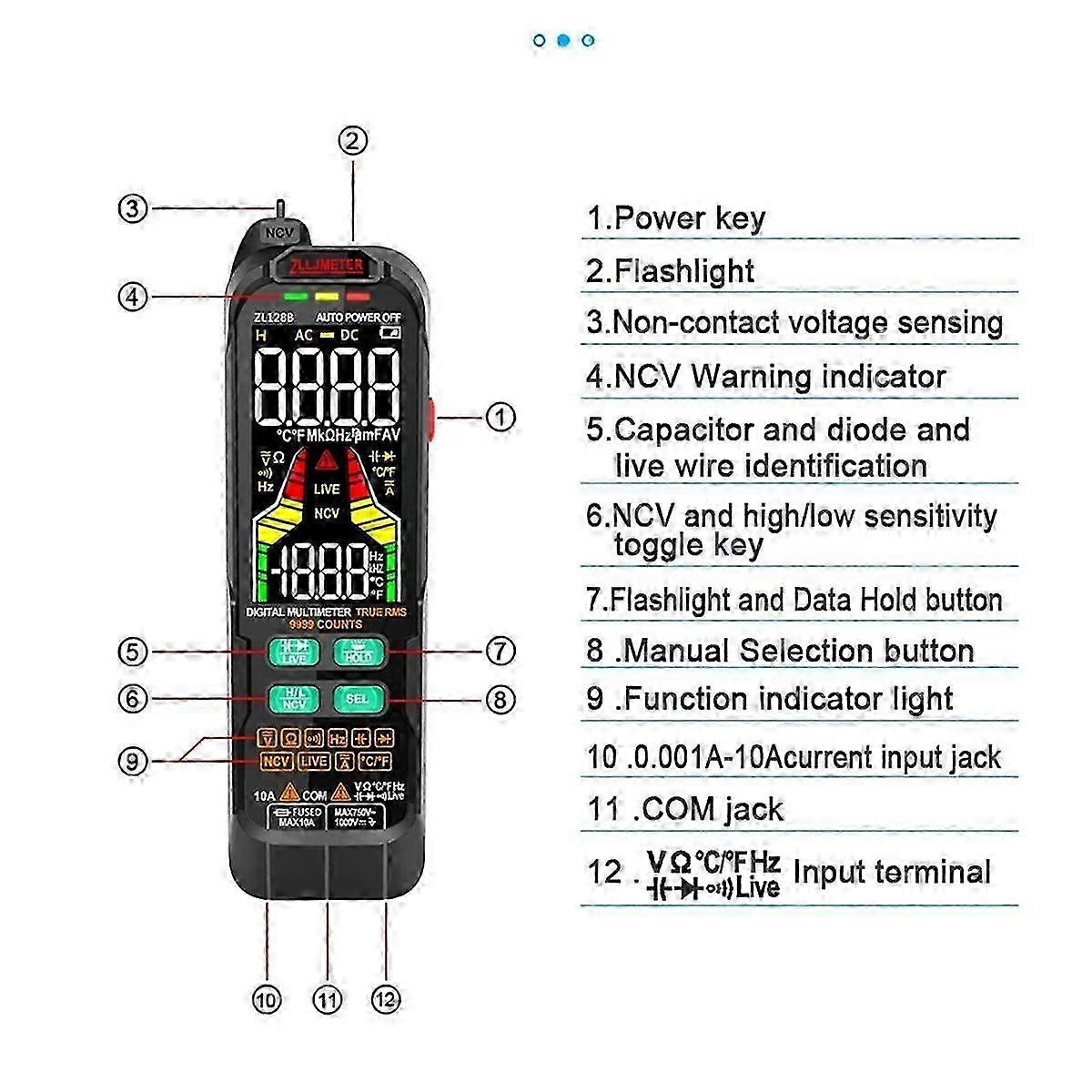 Intelligentes Digitalmultimeter mit AC/DC-Stromspannungserkennung, Kapazität, Temperatur und Auto-Range-Funktionalität - ZL126B Tester