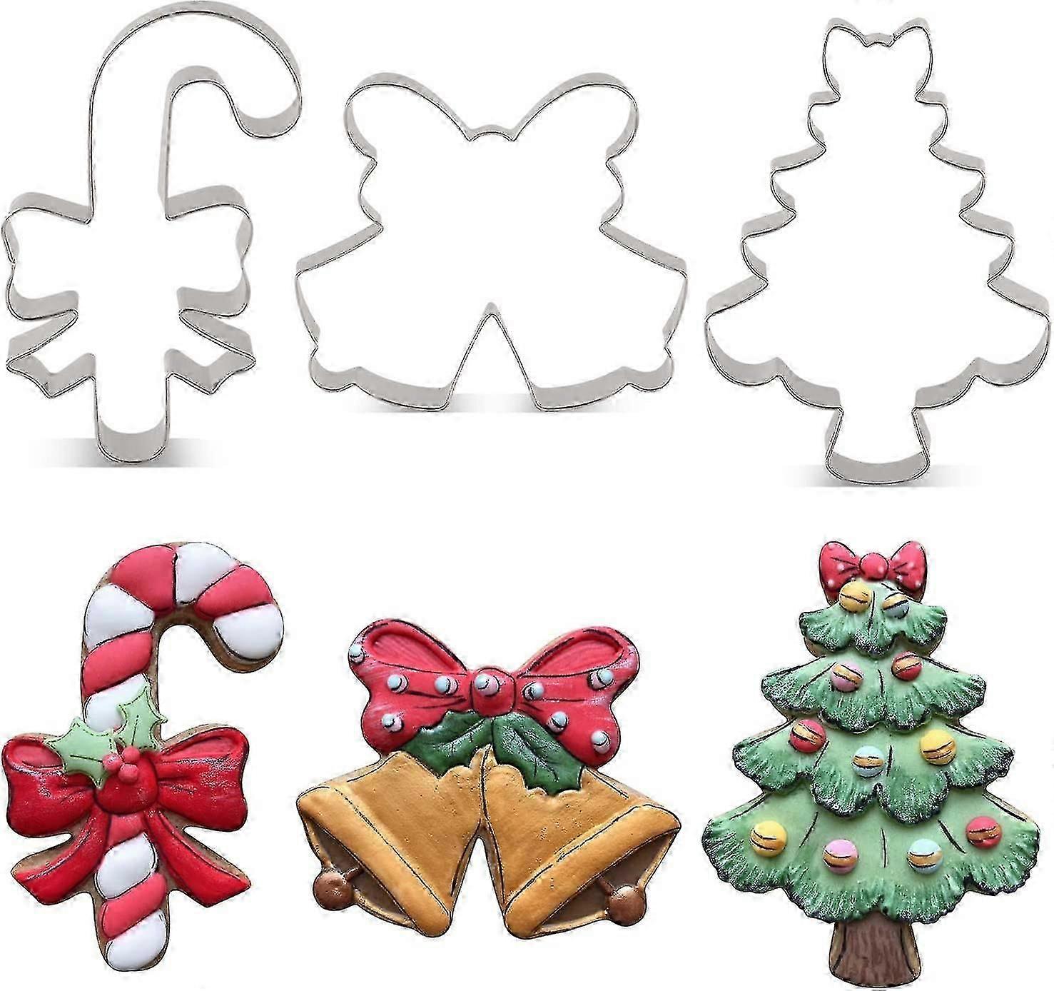 Christmas Cute Cookie Cutter Set - 3 Piece - Candy Cane With Bow, Christmas Tree