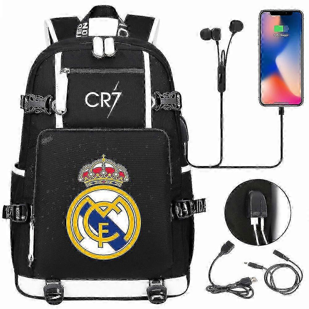 Cr7 Backpack - Usb Charge, Black, Large Capacity School Bags For Te...