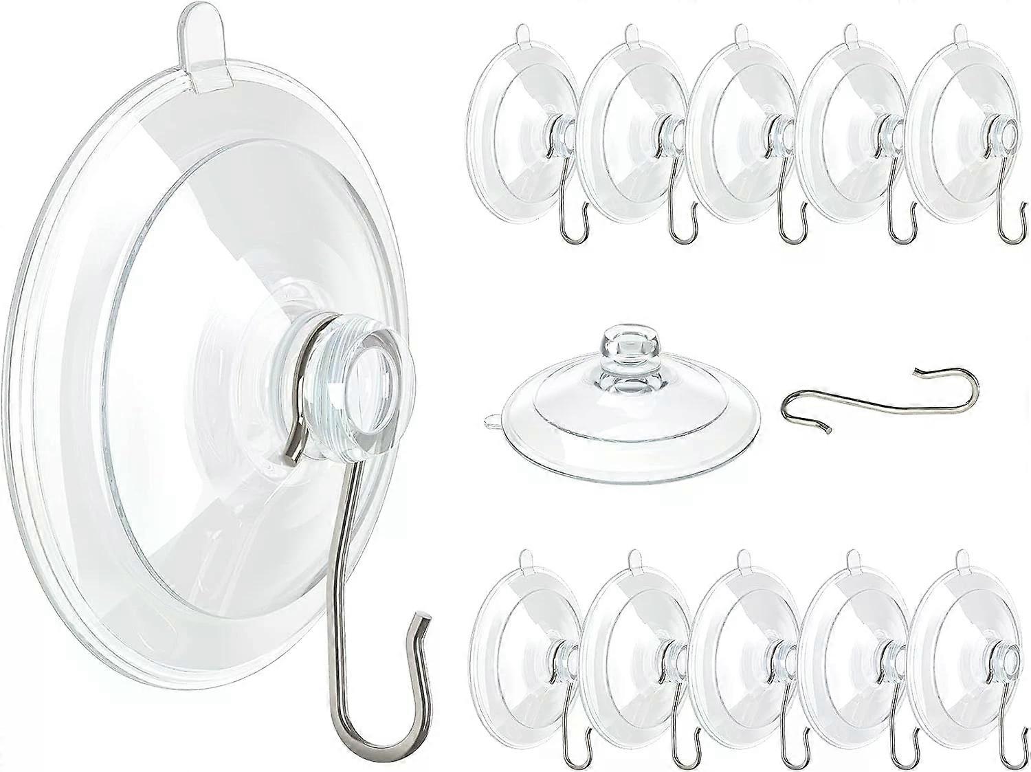 12 Pcs Suction Cup Hooks, Small Clear with 1.77 Inch Metal Hooks