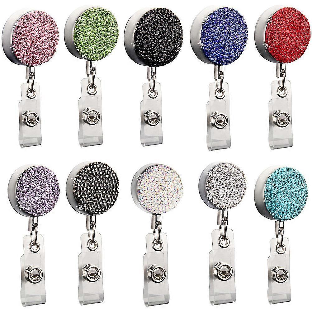 Retractable Badge Holder Alloy Rhinestone Keychain for Volunteer Work Black Function 1Set