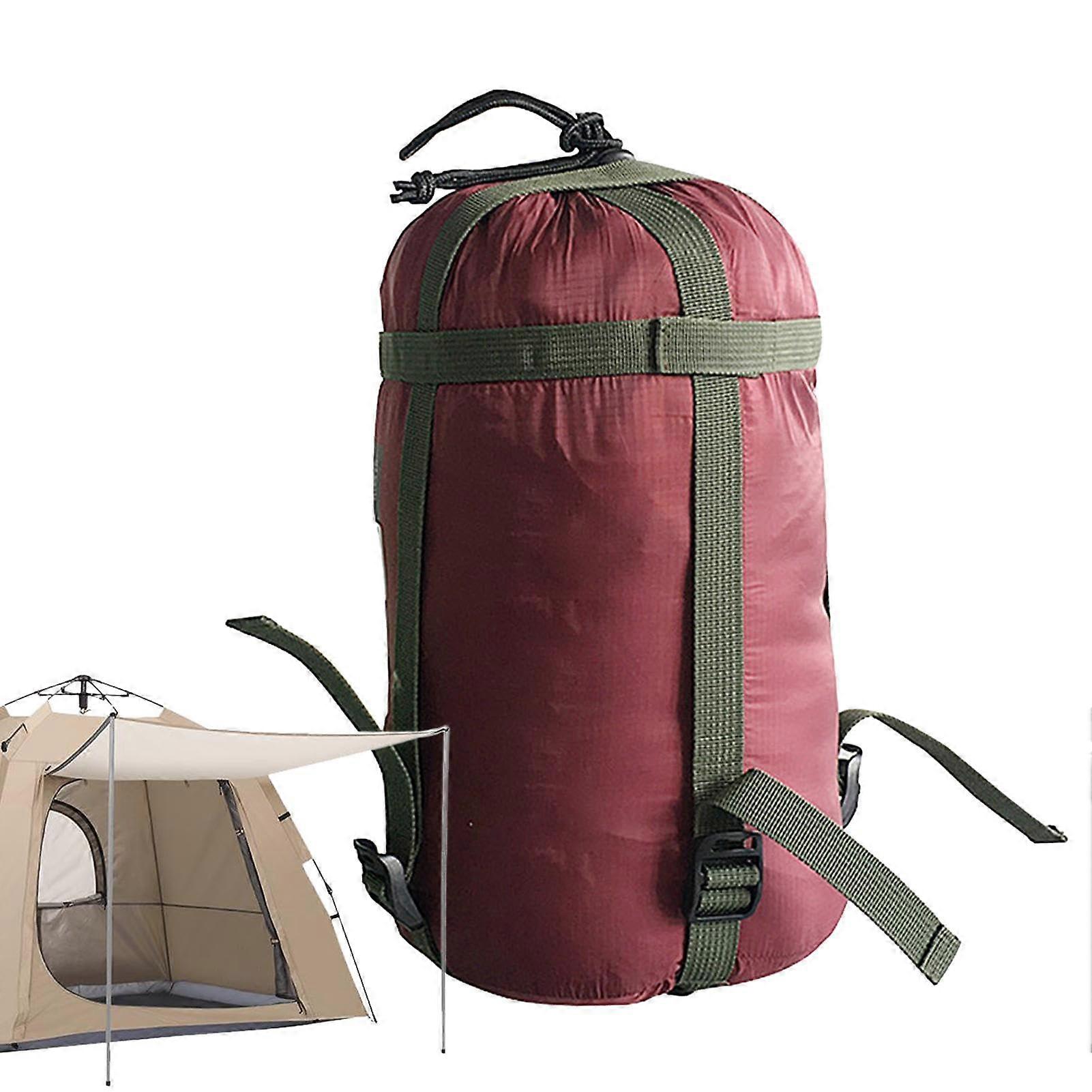 Compression Sack  Lightweight Backpacking Sack, Nylon Camping Storage Bag Dark Red
