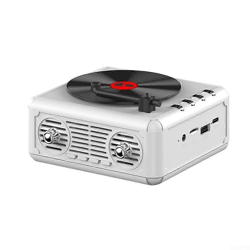 Retro Bluetooth Speaker with Portable FM Radio, Built-in CD Player and Vintage Design for Home Office Decor (White)