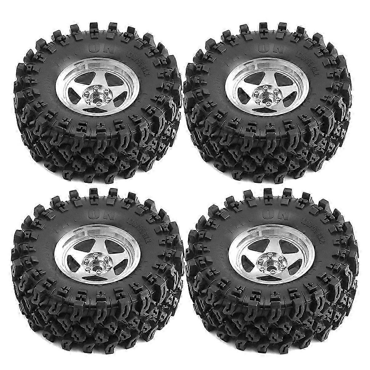 4個136mmメタル2.2インチビードロックホイールリムタイヤセット1/10 RCクローラーカーアキシャルSCX10レイスRR10-シルバー用