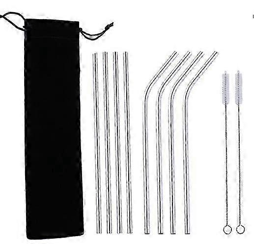 10-Pack Reusable Stainless Steel Metal Straws