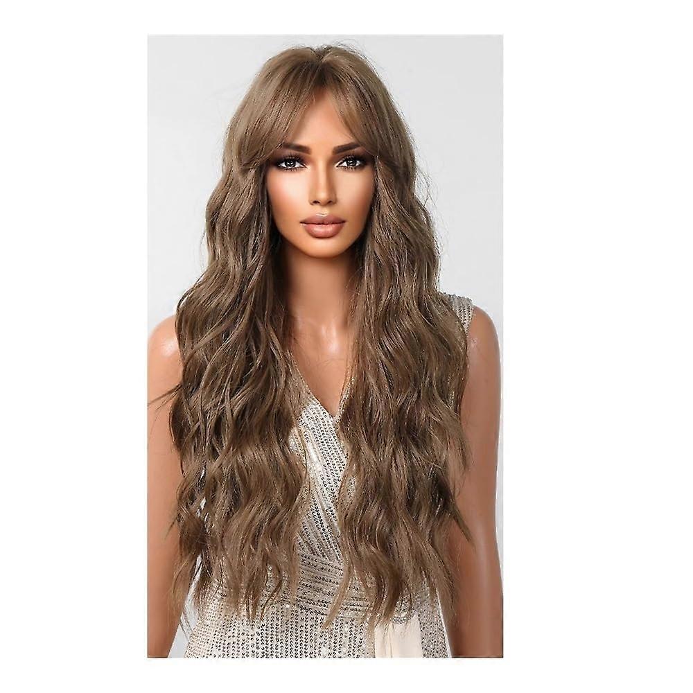 26 Inch Long Wavy Synthetic Wig With Bangs Cosplay Wig Heat Resistant Fibre Brown