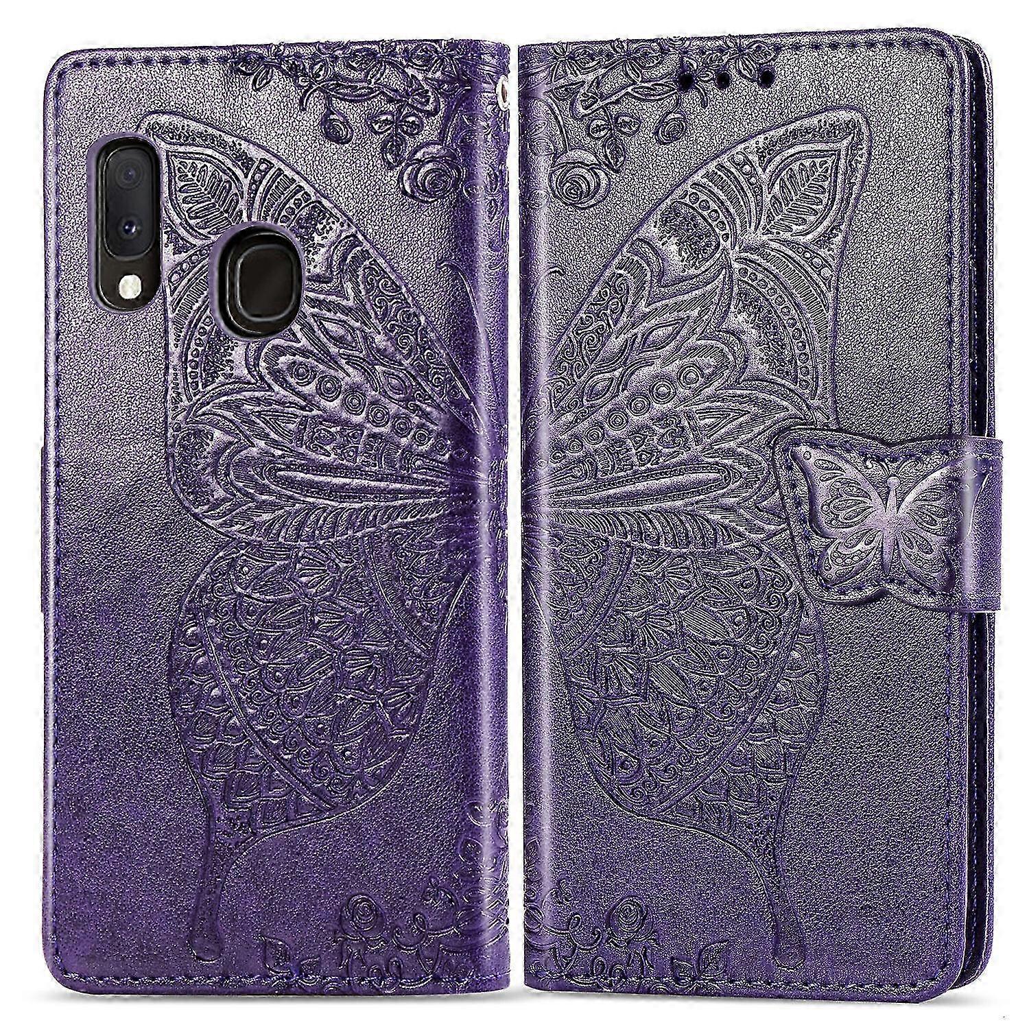 Compatible with Samsung Galaxy A20E Case Flip Cover Emboss Butterfl...