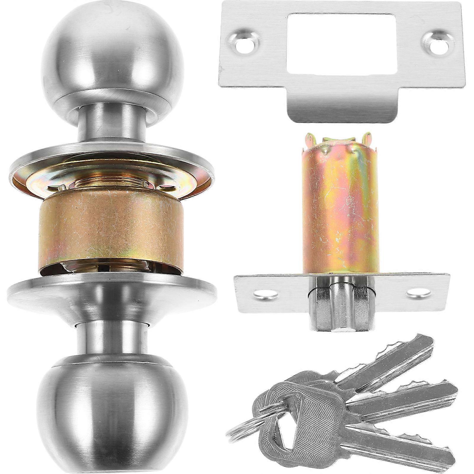 Worgeous 1 Set Room Door Lock with Metal Knob Practical Spherical Lock for Bedroom Door with Key