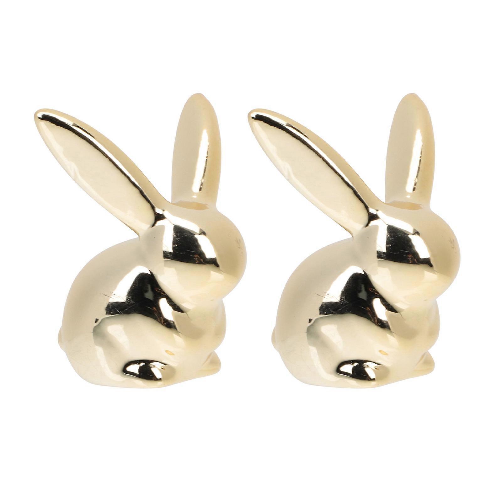Ceramic Rabbit Ornaments Golden 2Pcs for Easter Desktop Decoration