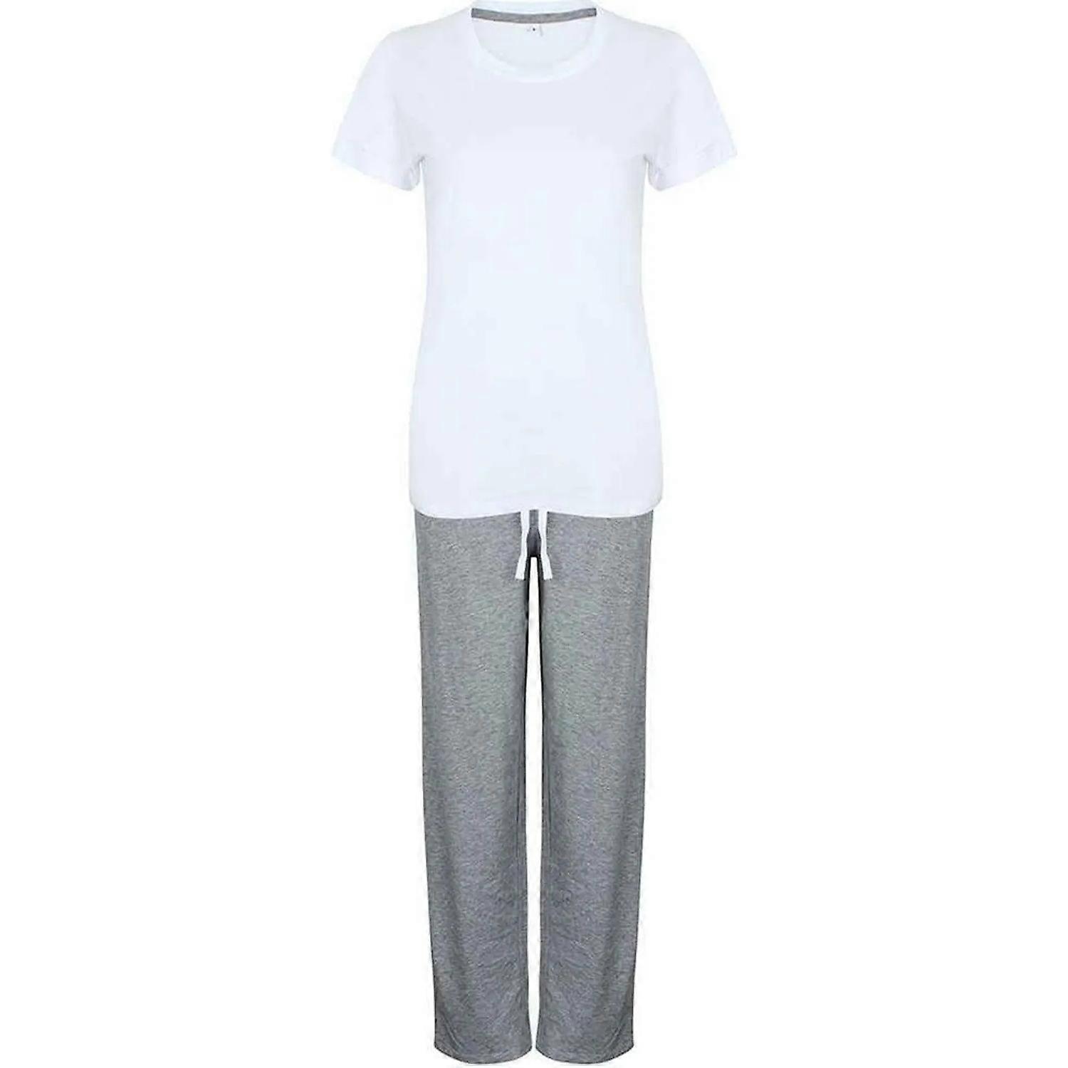 Towel City Womens/Ladies Heather Long Pyjama Set White/Heather Grey S
