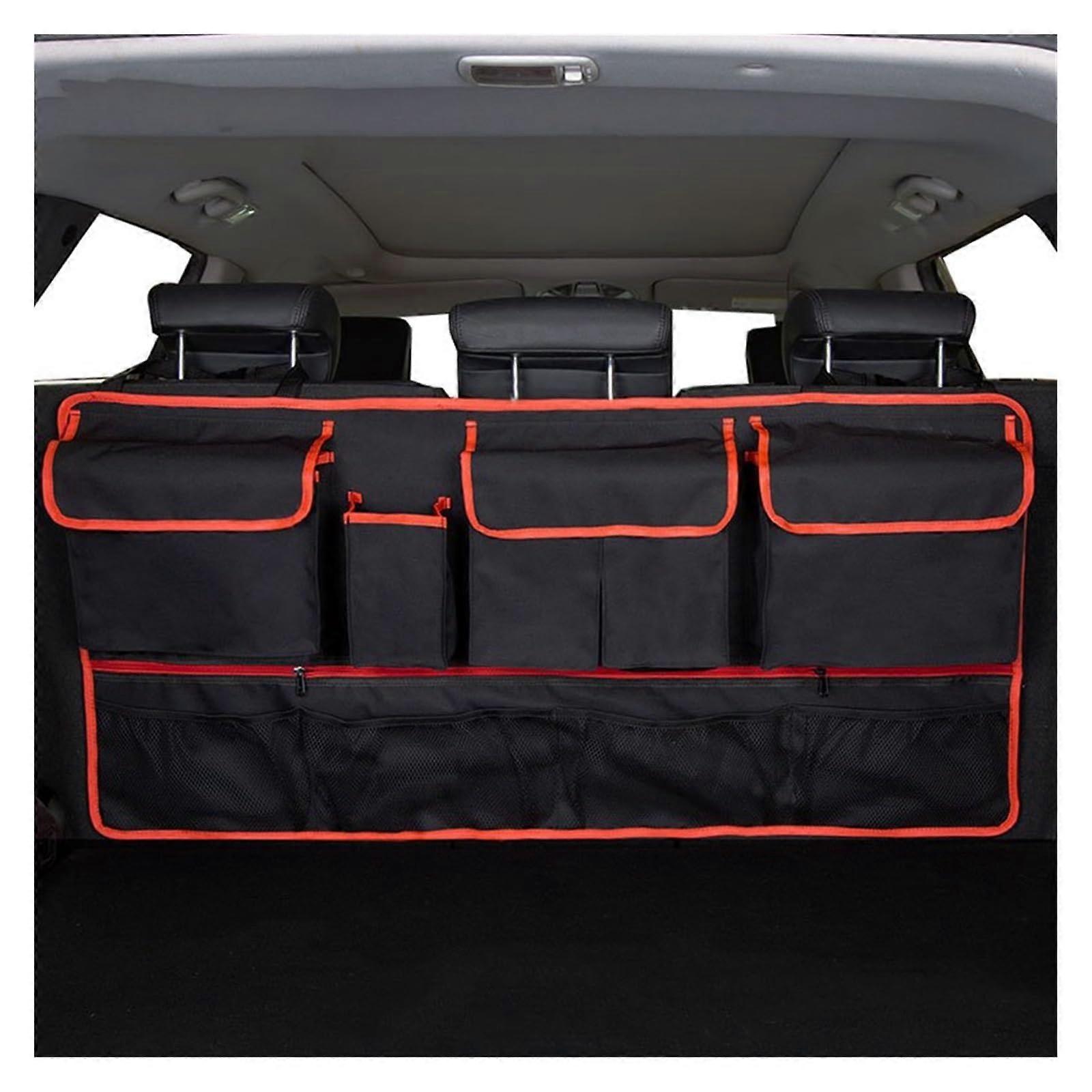 Car Interior Sticker Trunk Organizer Bag Oxford Cloth Storage Net Pocket for Auto Accessories - Red Line