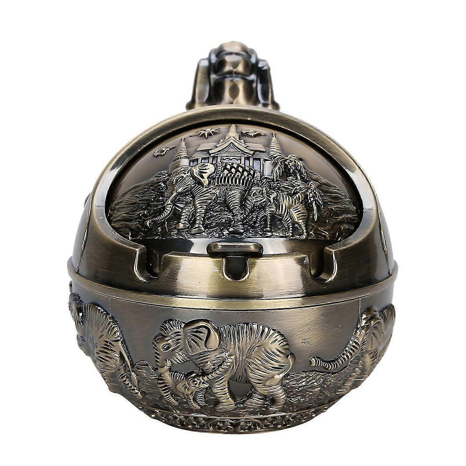 2025 Latest Model Retro Windproof Ashtray with Lid Zinc Alloy Elephant