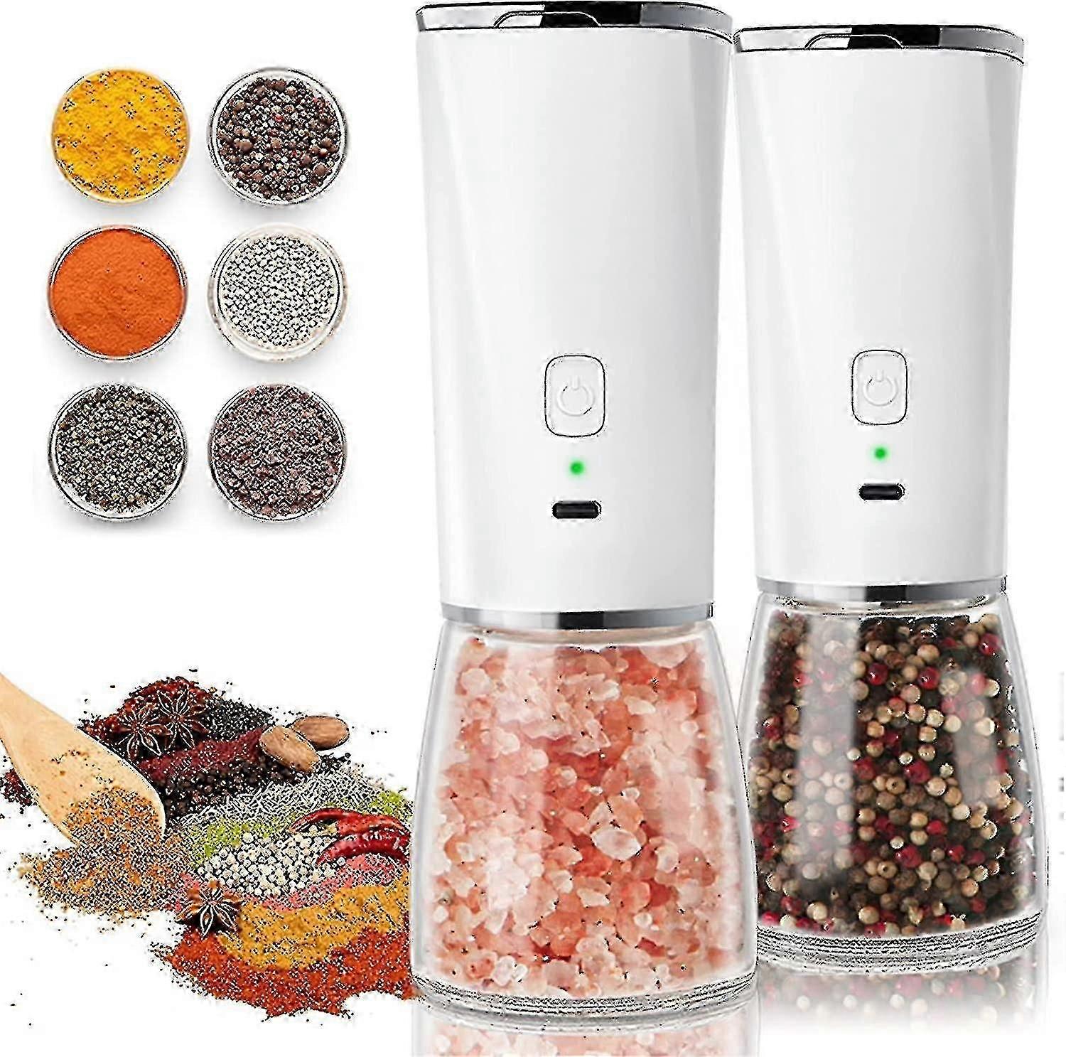 Rechargeable Electric Salt and Pepper Grinder Set, 170ml Gravity Mill