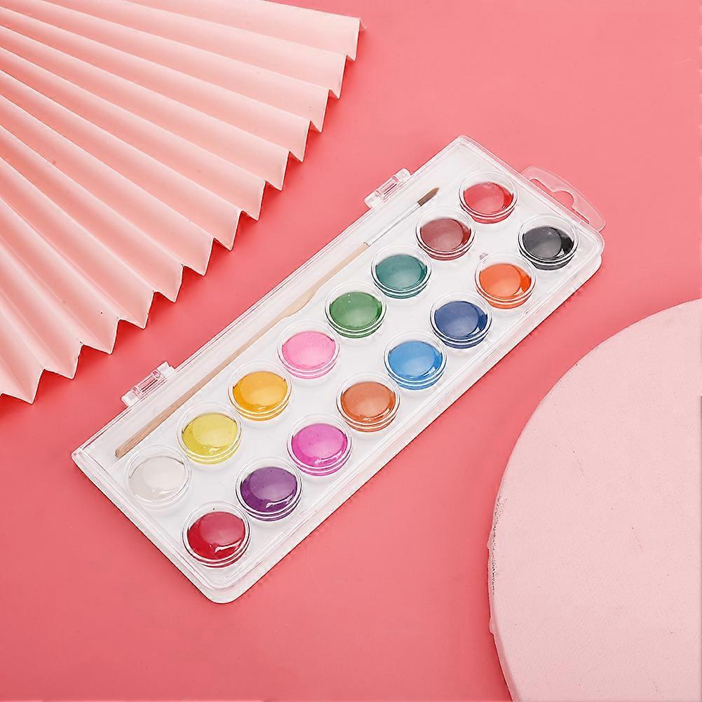 2Boxes 16 Colors Solid Watercolor Paint Set with Brush 22x9.5cm