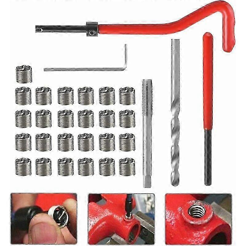 30Pcs Thread Repair Kit M6 Stainless Steel Twist Drill Hex Wrench Insert Thread Tap Die Professional for Daily Maintenance Automobile Engine Drill 202