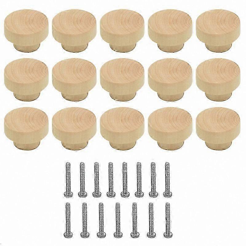 15 Pieces of Wooden Cabinet Knobs, Round Drawer Pulls for Furniture, Cupboard Handles for Cabinets and Drawers
