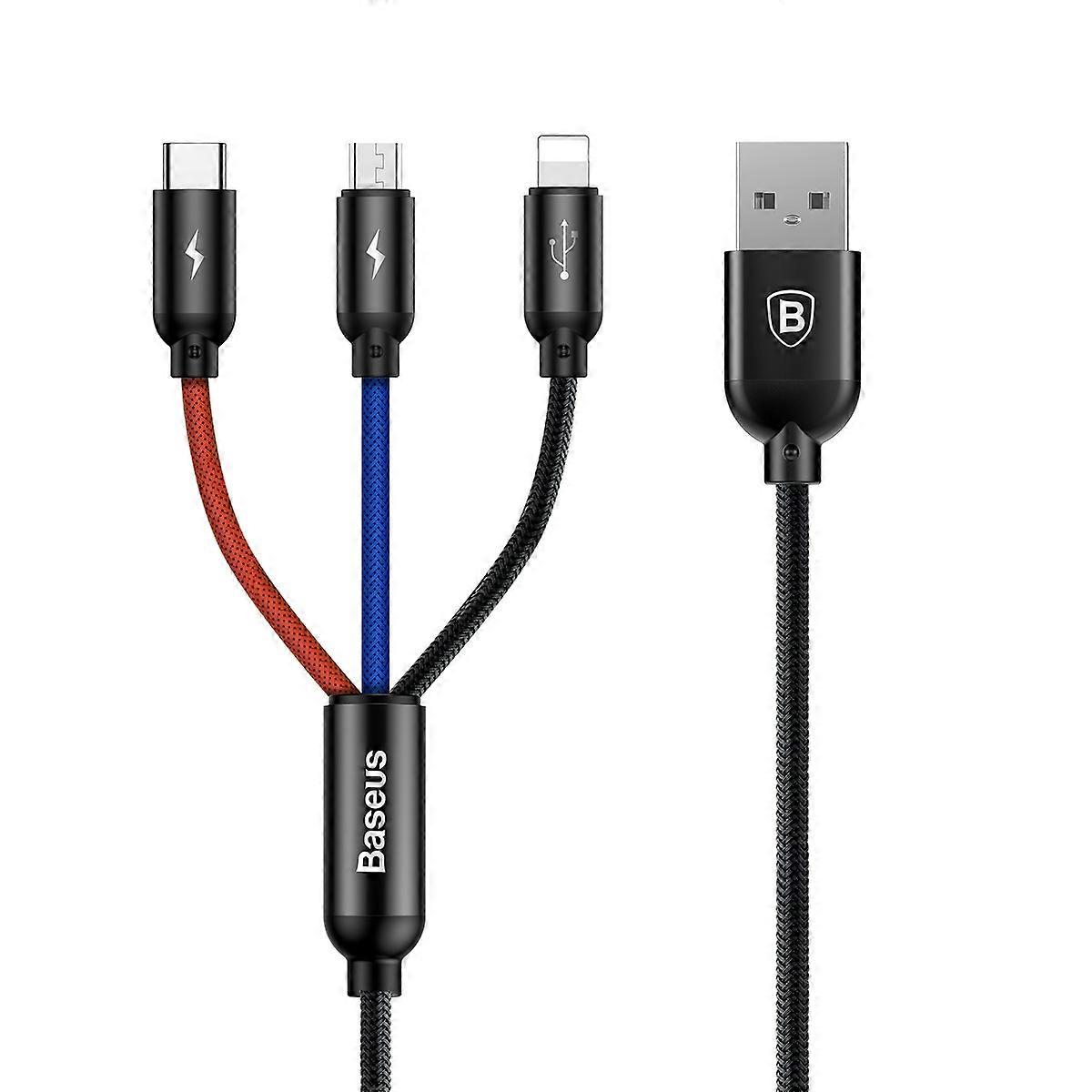 BASEUS iP+Micro USB+Type-C 3-in-1 3.5A Charging Data Cable USB Cable(0.3M) for iPhone/Huawei/LG