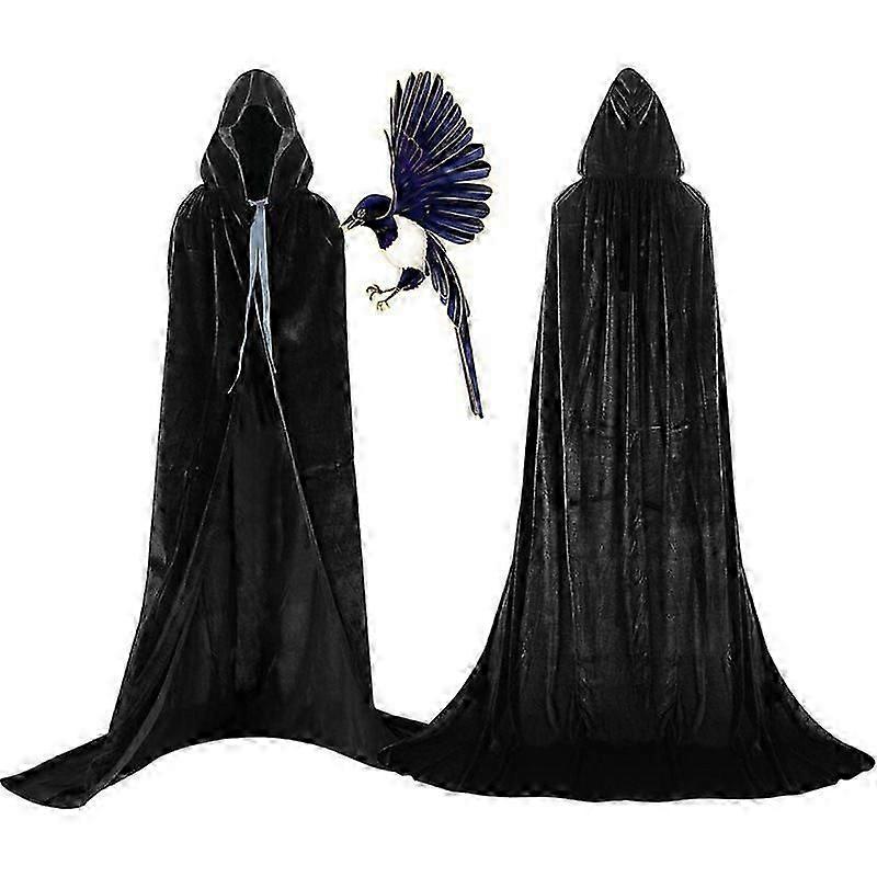 ブラックハロウィンクロークベルベットフード付きケープカーニバルパーティーコスチューム