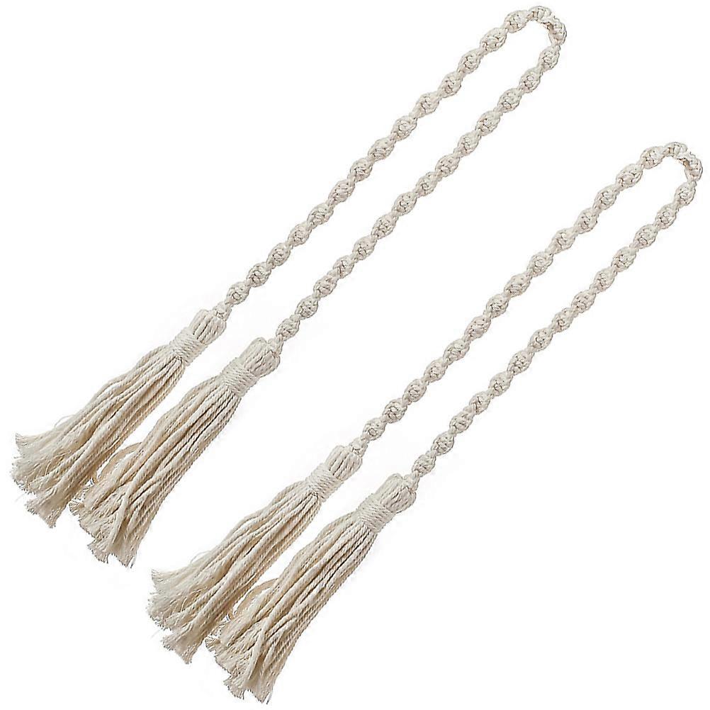 Handmade Curtain Tiebacks 2 Pcs Unique Hand-Woven Curtain Rope For Interior Designers Beige Cotton Design Fits All Curtains