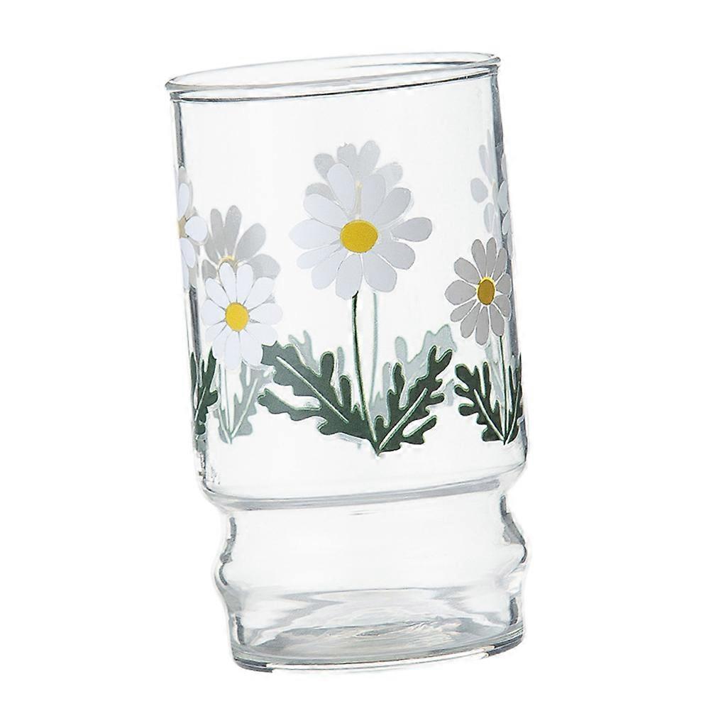 Daisy Cups Glass Cup for Coffee Storage Use 1Pcs Medium White Pattern