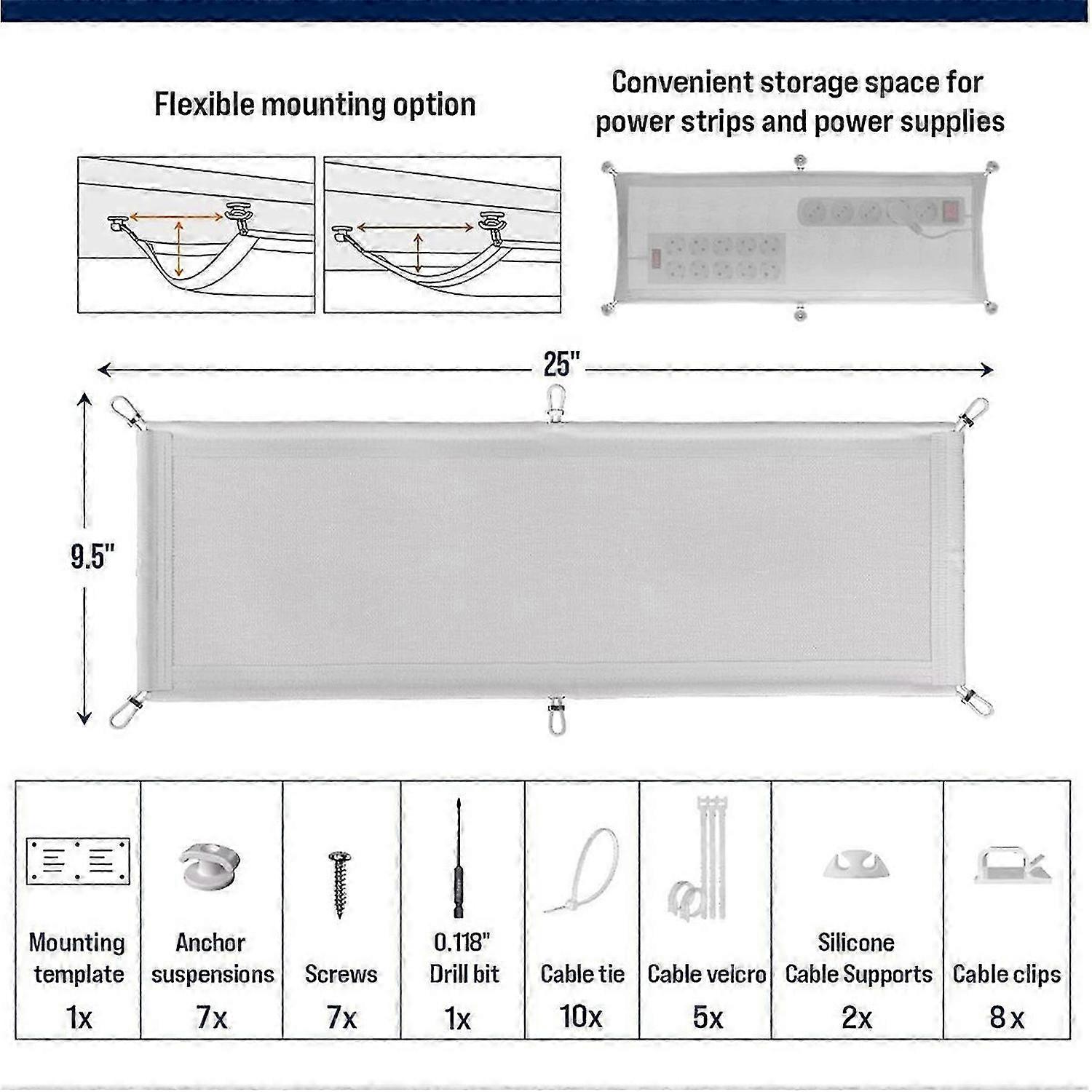 Cable Management Net, Flexible Under Desk Cable Management Tray A